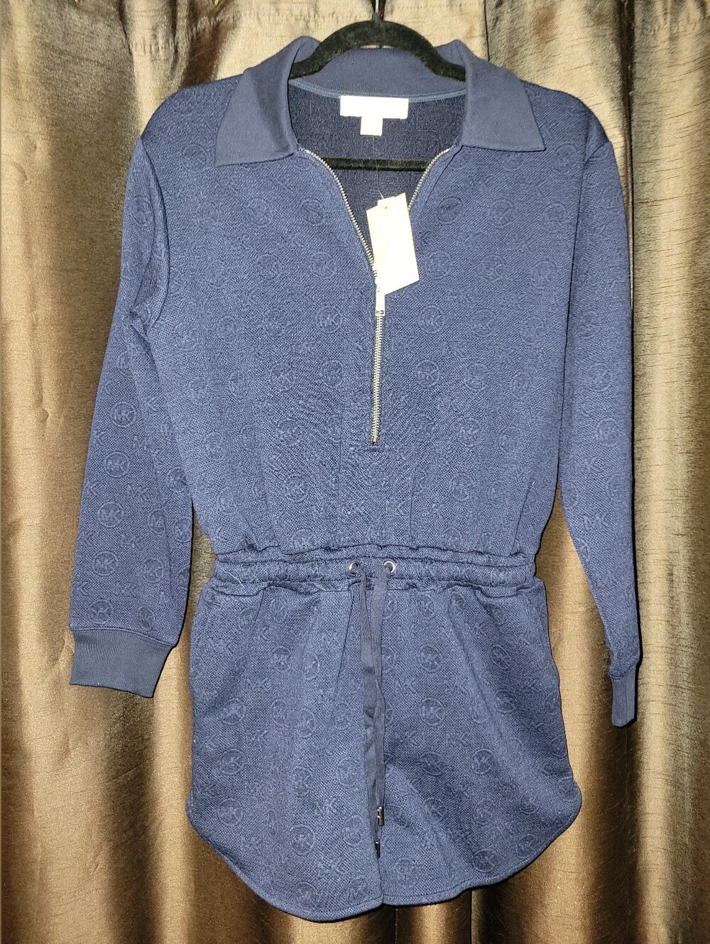 Michael Kors Navy Blue Midnight Blue Zip-Front Knit Romper